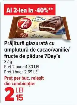 Carrefour Prăjitură glazurată cu umplutură de cacao/vanilie/fructe de pădure 7Day’s Ofertă