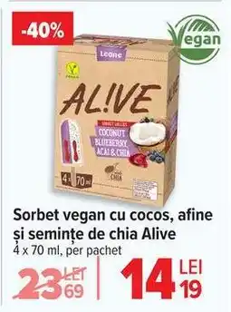Carrefour Sorbet vegan cu cocos, afine și semințe de chia Alive Ofertă