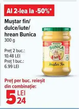 Carrefour Muștar fin/dulce/iute/hrean Bunica 300 g Ofertă