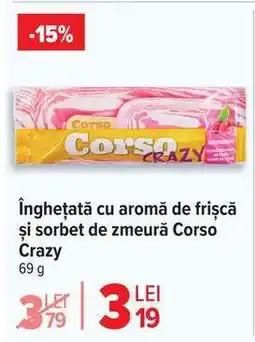 Carrefour Înghețată cu aromă de frișcă și sorbet de zmeură Corso Crazy Ofertă