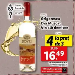 Lidl Grigorescu Dry Muscat Vin alb demisec Ofertă
