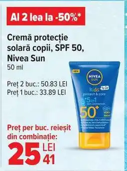 Carrefour Cremă protecție solară copii, SPF 50, Nivea Sun Ofertă