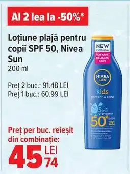 Carrefour Loțiune plajă pentru copii SPF 50, Nivea Sun Ofertă