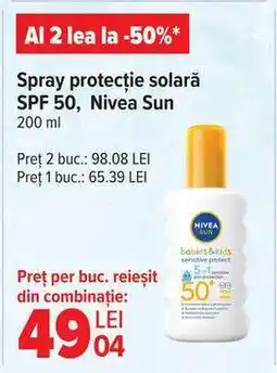 Carrefour Spray protecție solară SPF 50, Nivea Sun Ofertă
