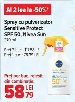 Carrefour Spray cu pulverizator Sensitive Protect SPF 50, Nivea Sun Ofertă