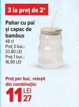 Carrefour Pahar cu pai și capac de bambus Ofertă