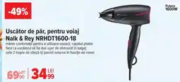 Carrefour Uscător de păr pentru voiaj Nalk & Rey NRHDT1600-18 Ofertă