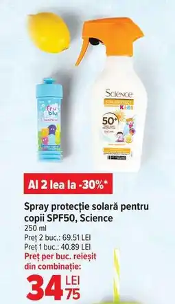 Carrefour Spray protecție solară pentru copii SPF50, Science Ofertă