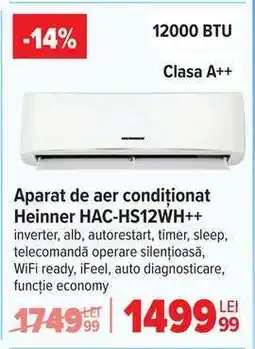 Carrefour Aparat de aer condiționat Heinner HAC-HS12WH++ Ofertă