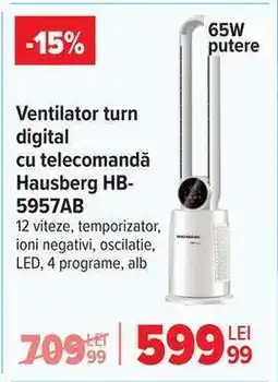 Carrefour Ventilator turn digital cu telecomandă Hausberg HB-5957AB Ofertă