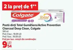 Carrefour Pastă dinți Total Gum&Sens/Active Prevention Charcoal Deep Clean, Colgate Ofertă