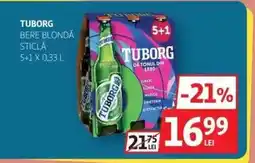 Auchan TUBORG BERE BLONDĂ STICLĂ 5+1 X 0,33 L Ofertă