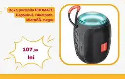 Boxa portabila Promate Capsule-3, Bluetooth, MicroSD, negru