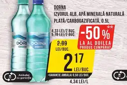 Mega Image DORNA Izvorul alb, apă minerală naturală plata/carbogazificată Ofertă
