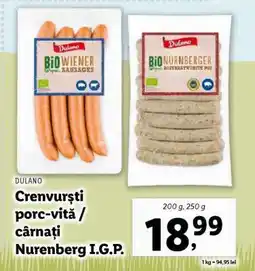 Lidl Crenvurști porc-vită / cârnați Nurenberg I.G.P Ofertă