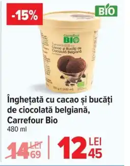 Carrefour înghețată cu cacao și bucăți de ciocolată belgiană, Carrefour Bio Ofertă