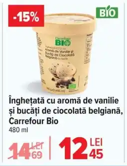 Carrefour îngheţată cu aromă de vanilie și bucăți de ciocolată belgiană, Carrefour Bio Ofertă