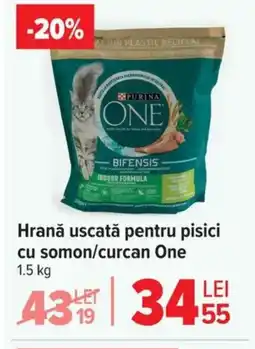 Carrefour Hrană uscată pentru pisici cu somon/curcan One Ofertă