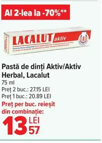 Carrefour Pastă de dinți Aktiv/Aktiv Herbal, Lacalut Ofertă