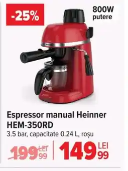 Carrefour Espressor manual Heinner HEM-350RD Ofertă
