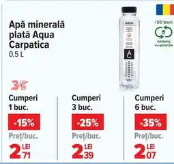 Carrefour Apă minerală plată Aqua Carpatica 0.5 L Ofertă