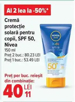 Carrefour Cremă protecție solară pentru copii SPF 50, Nivea Ofertă