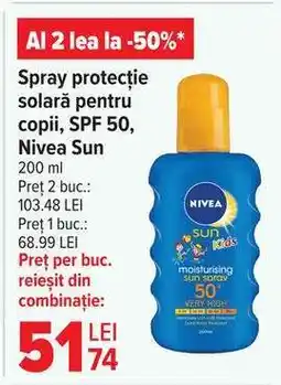 Carrefour Spray protecție solară pentru copii, SPF 50, Nivea Sun Ofertă