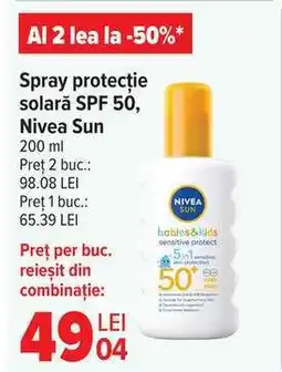 Carrefour Spray protecție solară SPF 50, Nivea Sun Ofertă