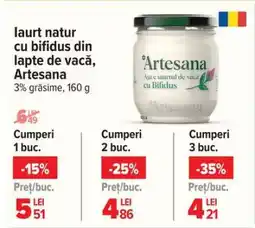 Carrefour Iaurt natur cu bifidus din lapte de vacă, Artesana Ofertă