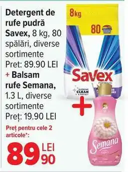 Carrefour Detergent de rufe pudră Savex + Balsam rufe Semana Ofertă