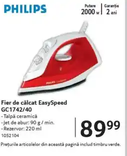 Selgros PHILIPS Fier de călcat EasySpeed GC1742/40 Ofertă