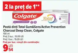 Carrefour Market Pastă dinți Total Gum&Sens/Active Prevention Charcoal Deep Clean, Colgate Ofertă