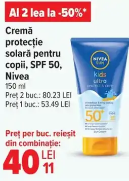 Carrefour Market Cremă protecţie solară pentru copii, SPF 50, Nivea Ofertă