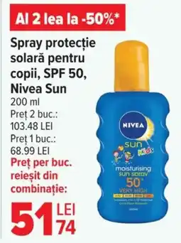 Carrefour Market Spray protecție solară pentru copii, SPF 50, Nivea Sun Ofertă