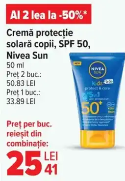 Carrefour Market Cremă protecţie solară copii, SPF 50, Nivea Sun Ofertă