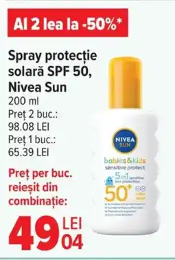 Carrefour Market Spray protecţie solarǎ SPF 50, Nivea Sun Ofertă
