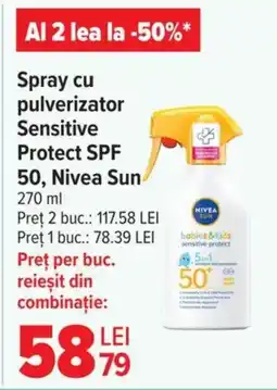 Carrefour Market Spray cu pulverizator Sensitive Protect SPF 50, Nivea Sun Ofertă