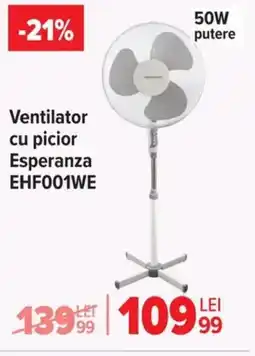 Carrefour Ventilator cu picior Esperanza EHF001WE Ofertă