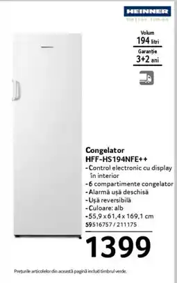 Selgros HEINNER Congelator HFF-HS194NFE++ Ofertă