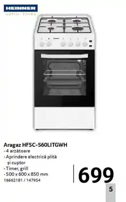 Selgros HEINNER Aragaz HFSC-S60LITGWH Ofertă