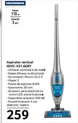 Selgros HEINNER Aspirator vertical HSVC-V21.6GRY Ofertă