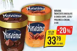 Mega Image Nirvana înghețată chocolate & choco chips, 322g/ pralines & cream Ofertă