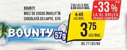 Mega Image Bounty miez de cocos învelit în ciocolată cu lapte Ofertă