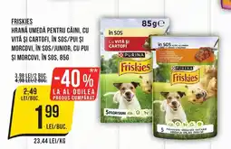 Mega Image FRISKIES Hrană umedă pentru câini, cu vită şi cartofi, în sos/pui și morcovi, în sos/junior, cu pui şi morcovi, în sos Ofertă