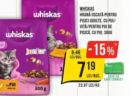 Mega Image Whiskas hrană uscată pentru pisici adulte, cu pui/ vită/pentru pui de pisică, cu pui Ofertă