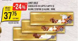 Mega Image Lindt gold ciocolata cu lapte/lapte și alune/stafide și alune Ofertă