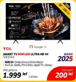 Flanco TCL Smart tv mini led ultra hd 4k 50061KS Ofertă