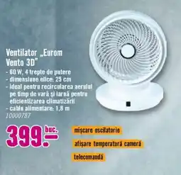 Hornbach Ventilator „Eurom Vento 3D" Ofertă