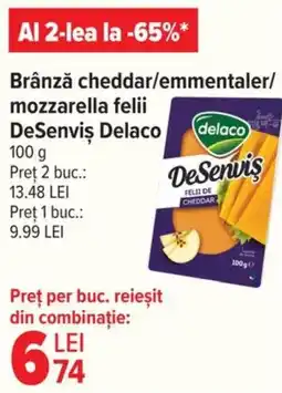 Carrefour Brânză cheddar/emmentaler/ mozzarella felii Desenvis Delaco Ofertă