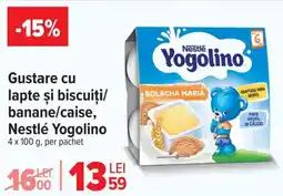Carrefour Gustare cu lapte şi biscuiţi/ banane/caise, Nestlé Yogolino Ofertă